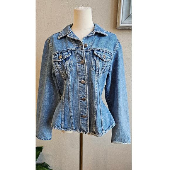 Vintage Faconnable Western Tapered Denim‎ Jacket Women Medium Light Wash - Picture 1 of 5